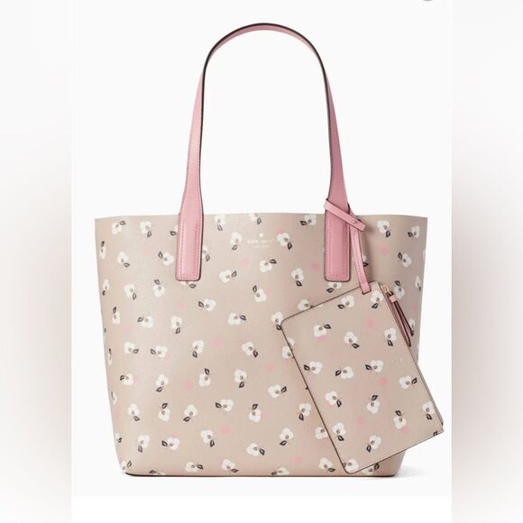 NWOT Kate Spade ♠️ New York Floral Ditsy Tote Beige With Matching Zipper Pouch - Picture 1 of 16